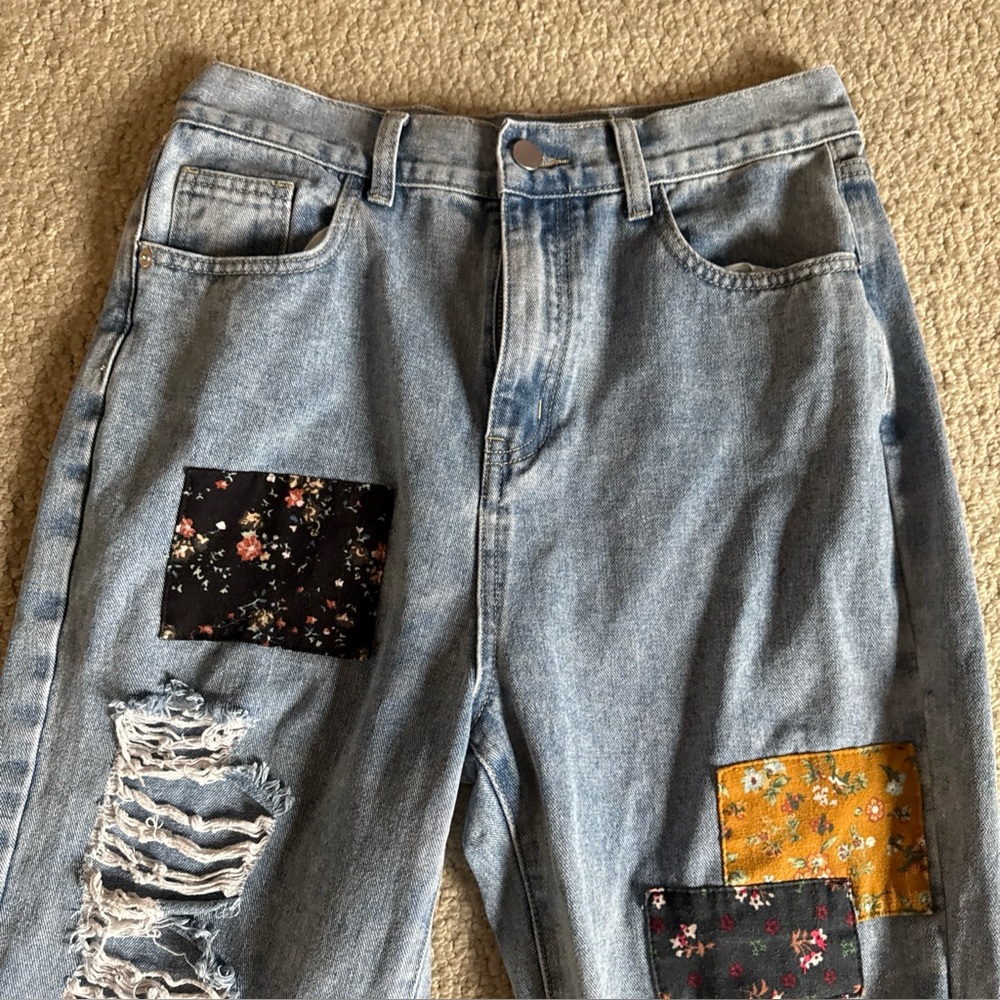 Cider Patchwork Denim Distressed Jeans High Rise Wide Leg | Women's Med 27W